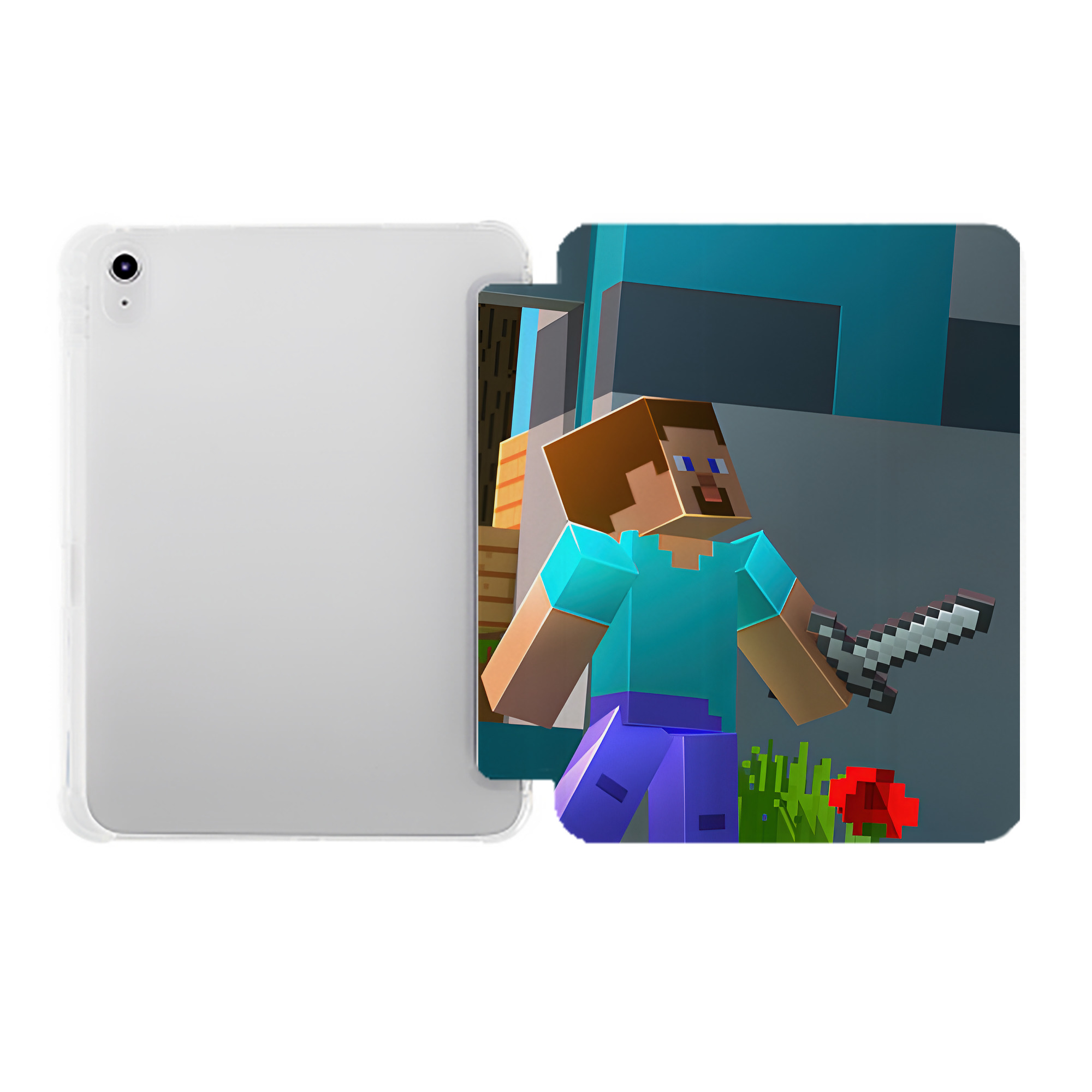 （画像用） マインクラフト ブロックの世界 Minecraft MC Block world IPad ケース ペン収納付き 三つ折りスタンド PUレザー×シリコン 対応機種9.5/10.5/10.9インチ